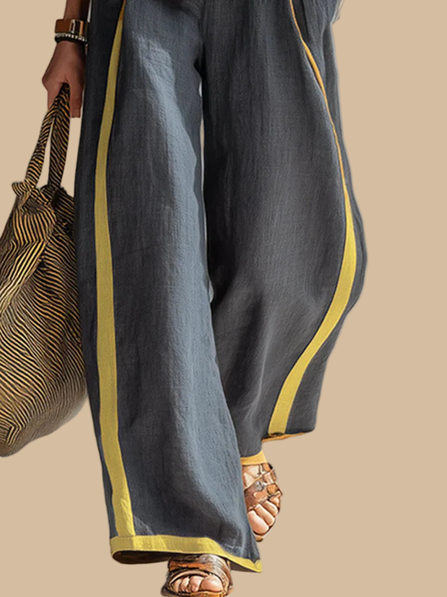 Conjunto fluido de lino con pantalón ancho y detalle en contraste