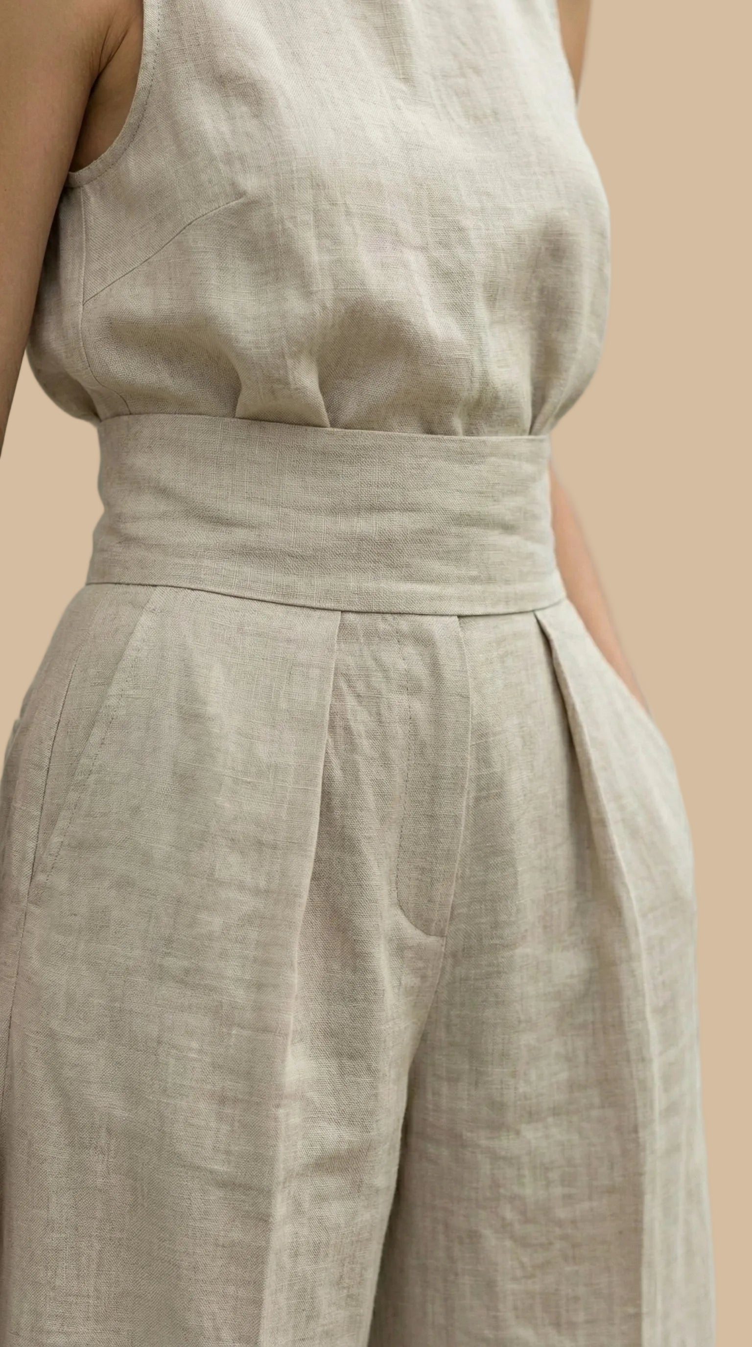 Mono de Lino de Corte Amplio – Negro, Beige y Oliva