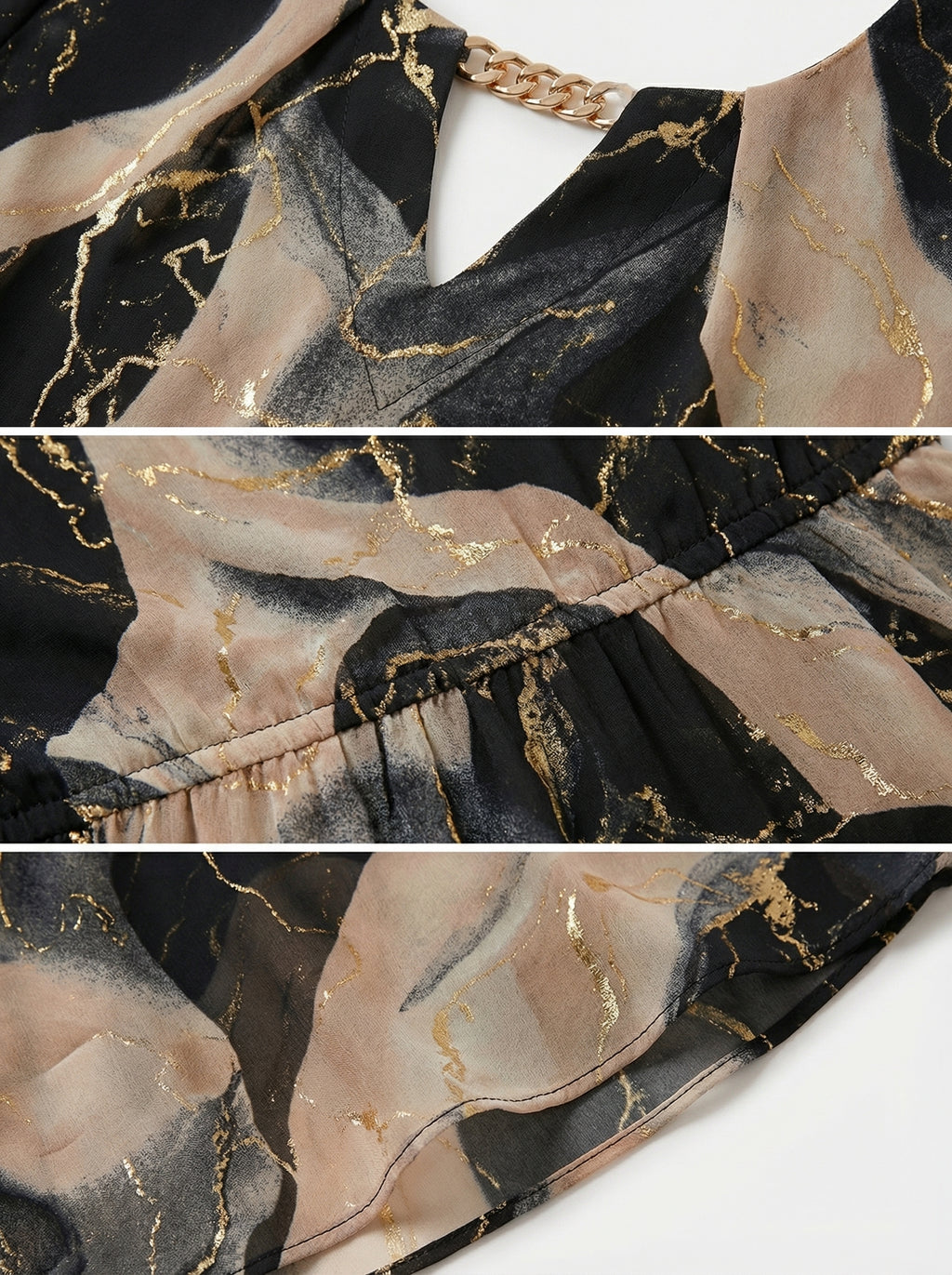 ✨Vestido Largo Estampado Mármol con Manga 3/4 y Cintura Ajustada