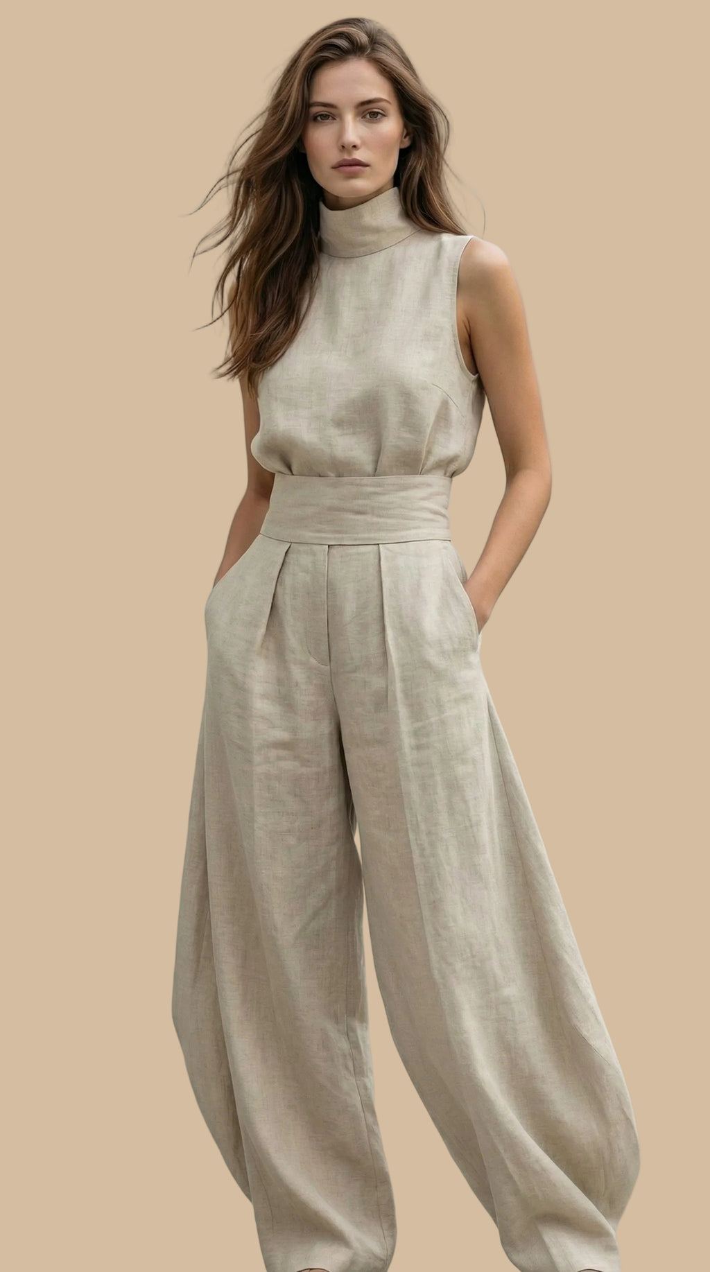 ✨Mono de Lino de Corte Amplio – Negro, Beige y Oliva