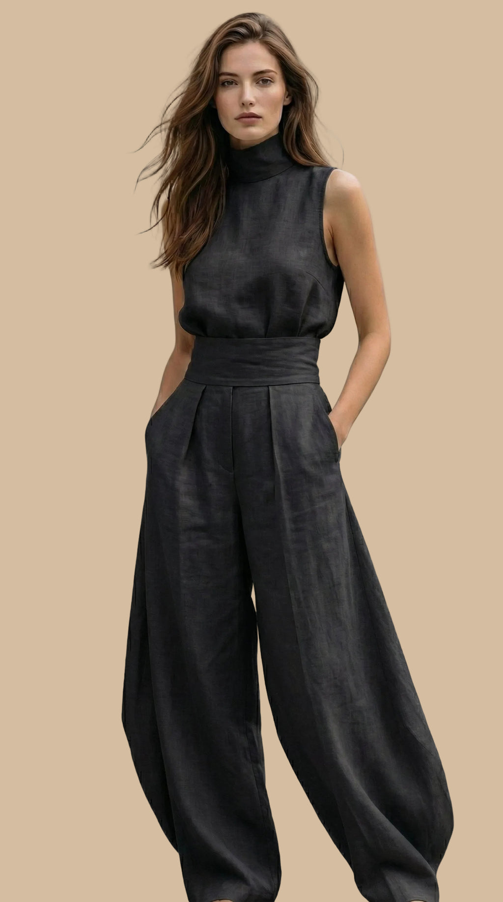 ✨Mono de Lino de Corte Amplio – Negro, Beige y Oliva