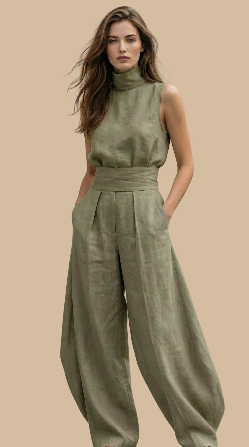 ✨Mono de Lino de Corte Amplio – Negro, Beige y Oliva