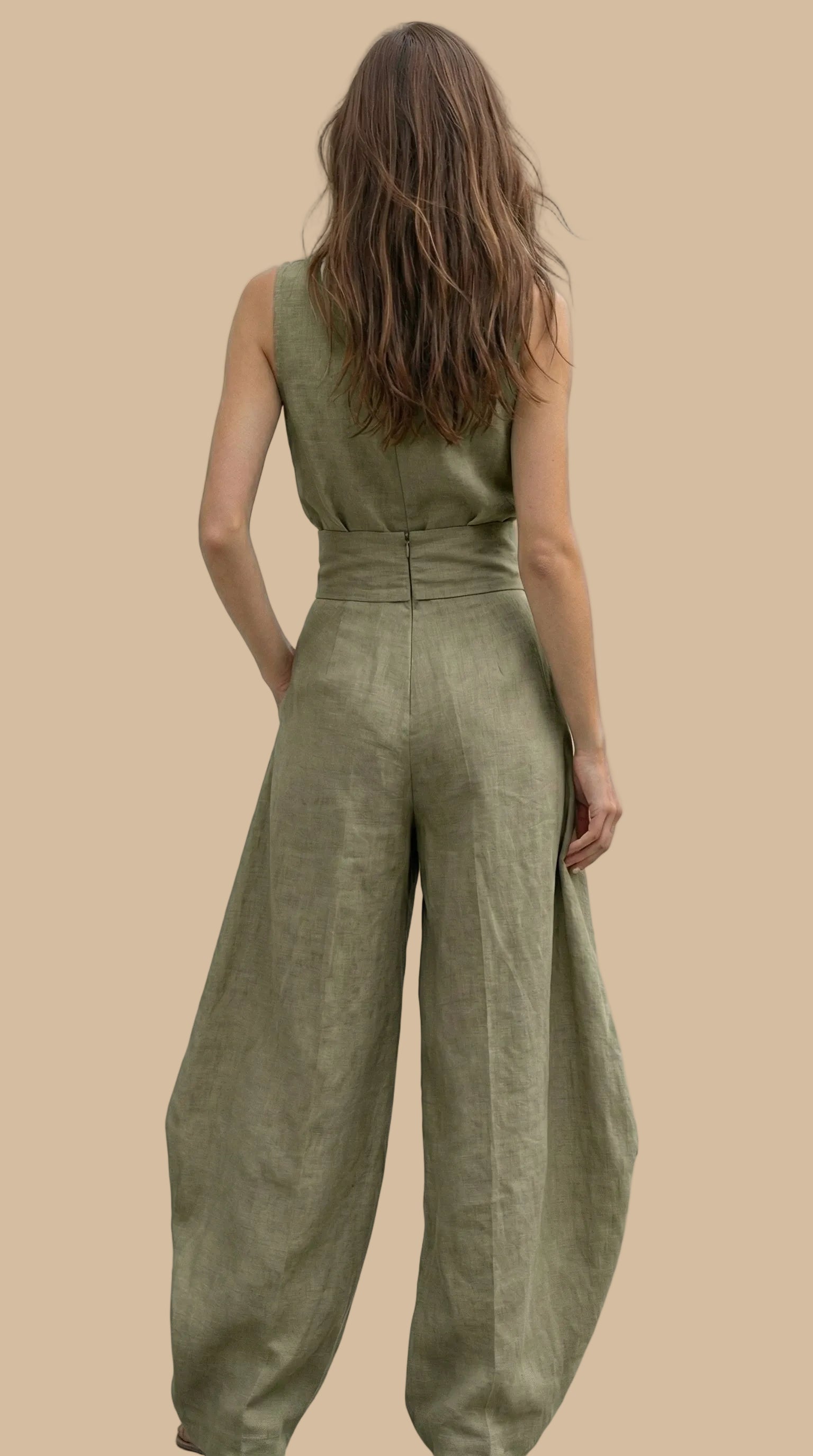 ✨Mono de Lino de Corte Amplio – Negro, Beige y Oliva