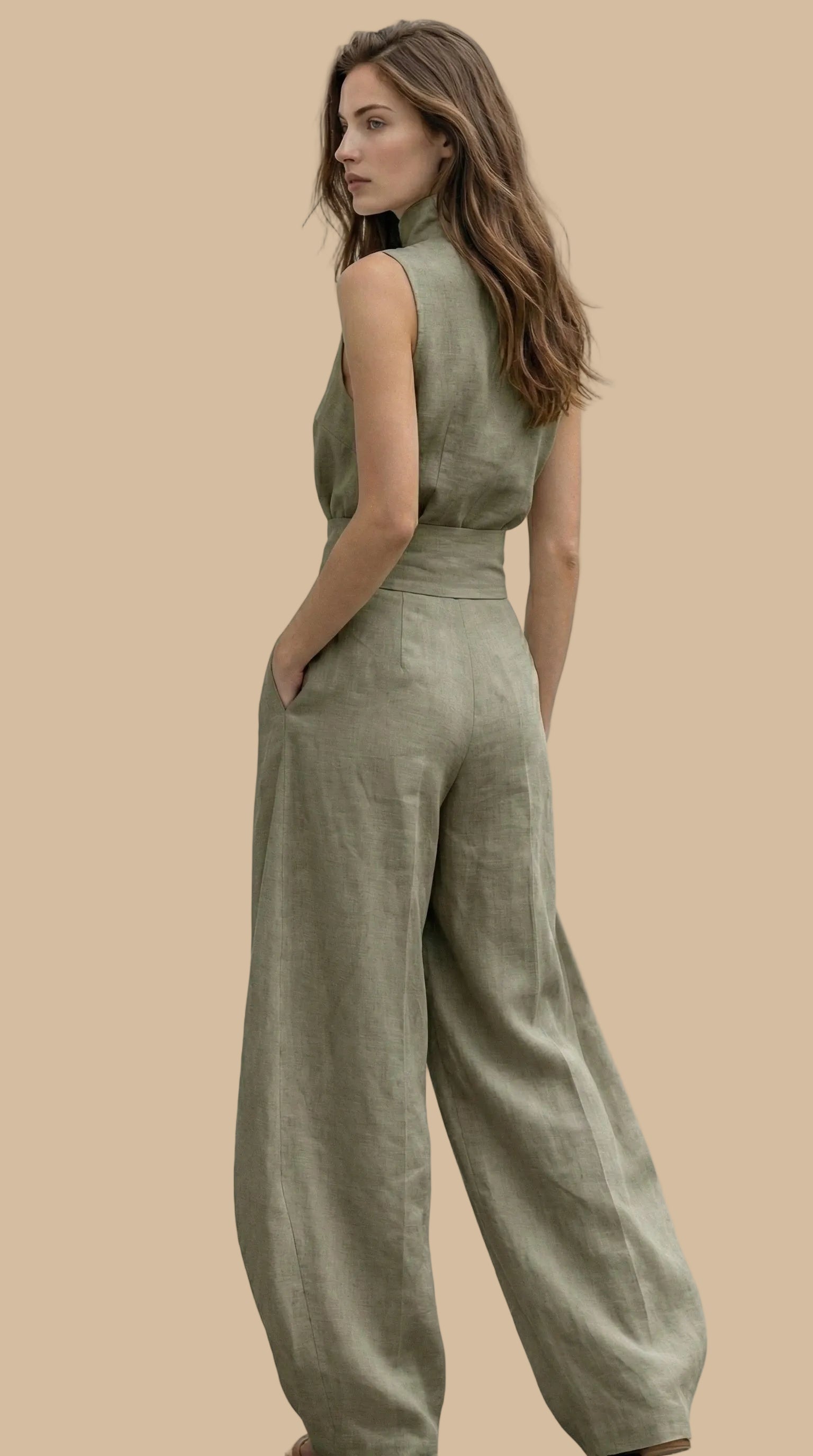 ✨Mono de Lino de Corte Amplio – Negro, Beige y Oliva