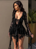 Noir Asymmetric Lace Dress