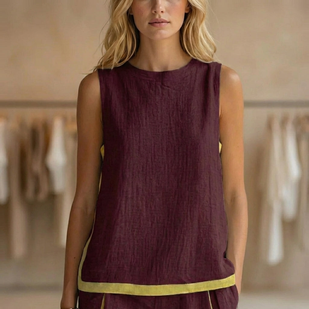 ✨Conjunto fluido de lino con pantalón ancho y detalle en contraste