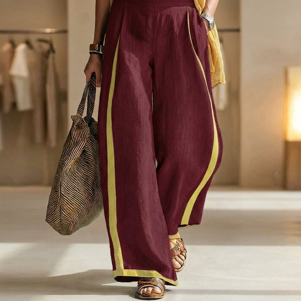 ✨Conjunto fluido de lino con pantalón ancho y detalle en contraste