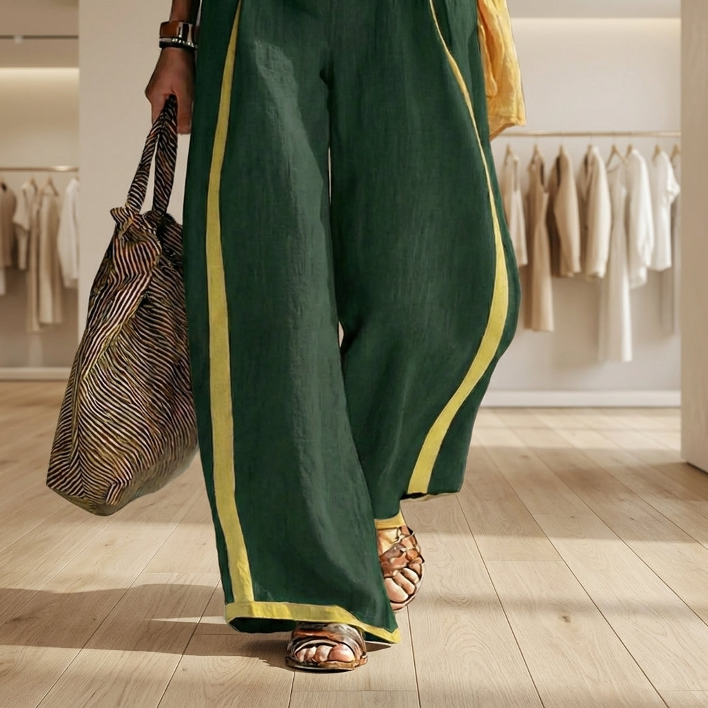✨Conjunto fluido de lino con pantalón ancho y detalle en contraste