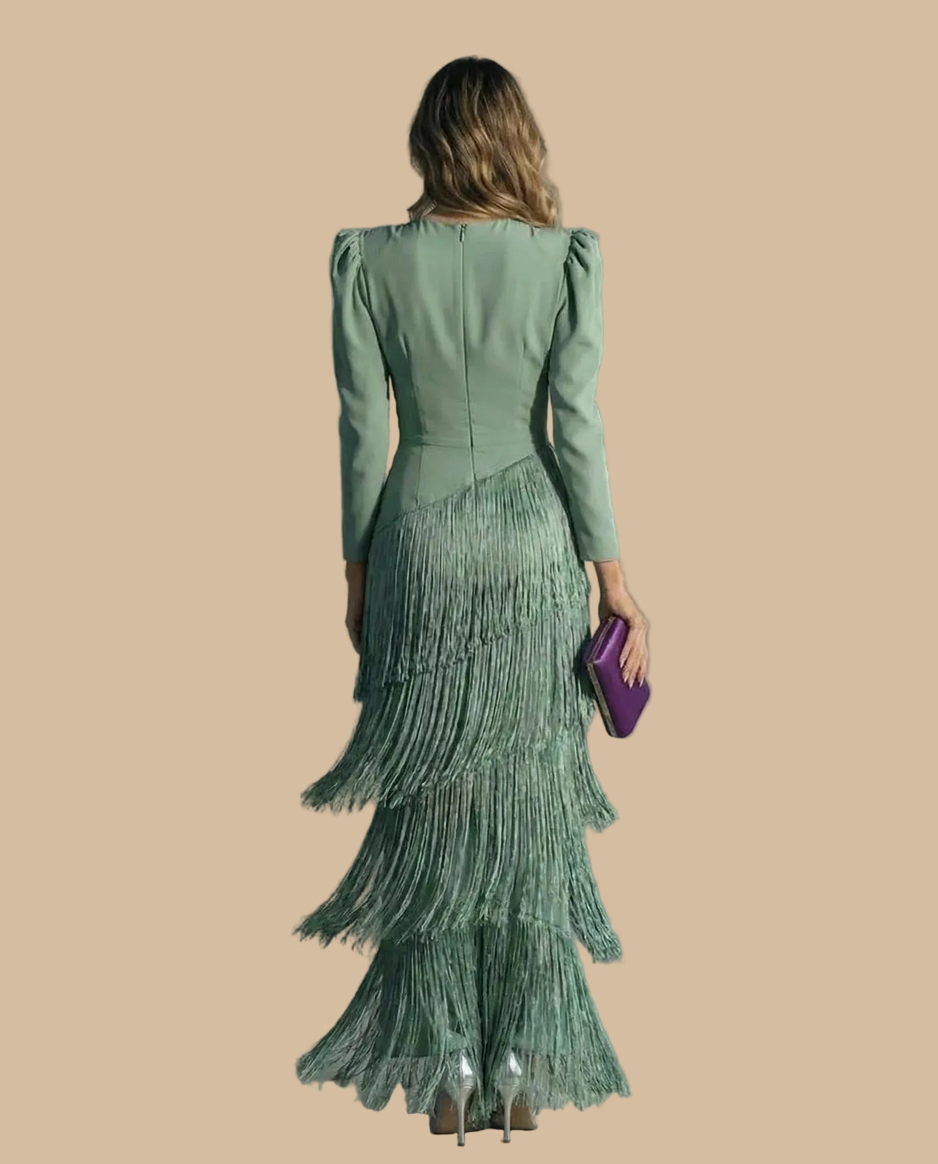 Long Dress with Fringes and V-Neck – Elegant Party Dress