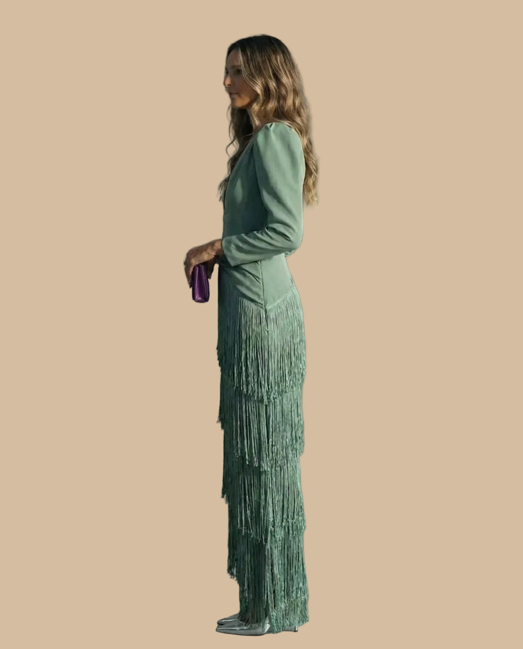 Long Dress with Fringes and V-Neck – Elegant Party Dress