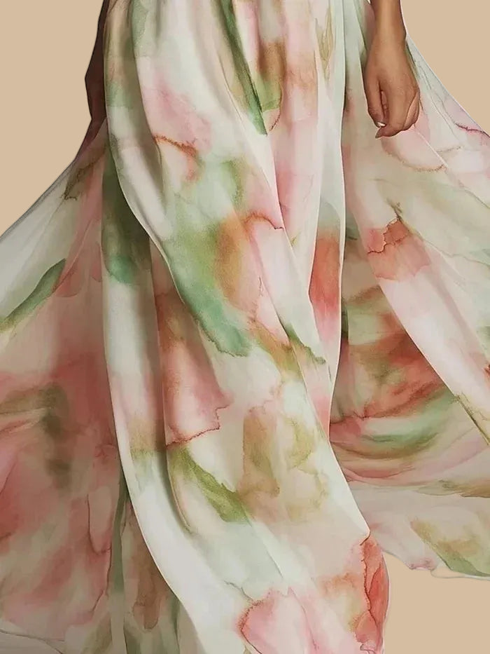 Celestina · Asymmetric Maxi Dress with Artistic Print