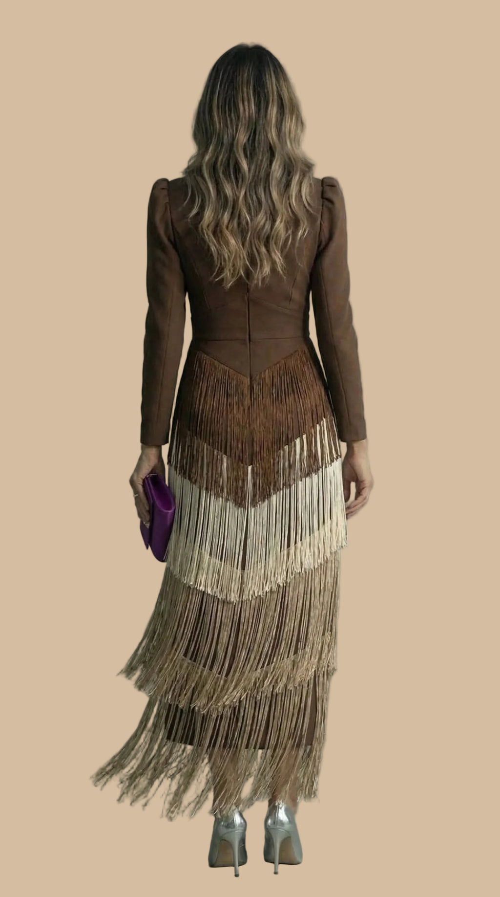 Long Dress with Fringes and V-Neck – Elegant Party Dress